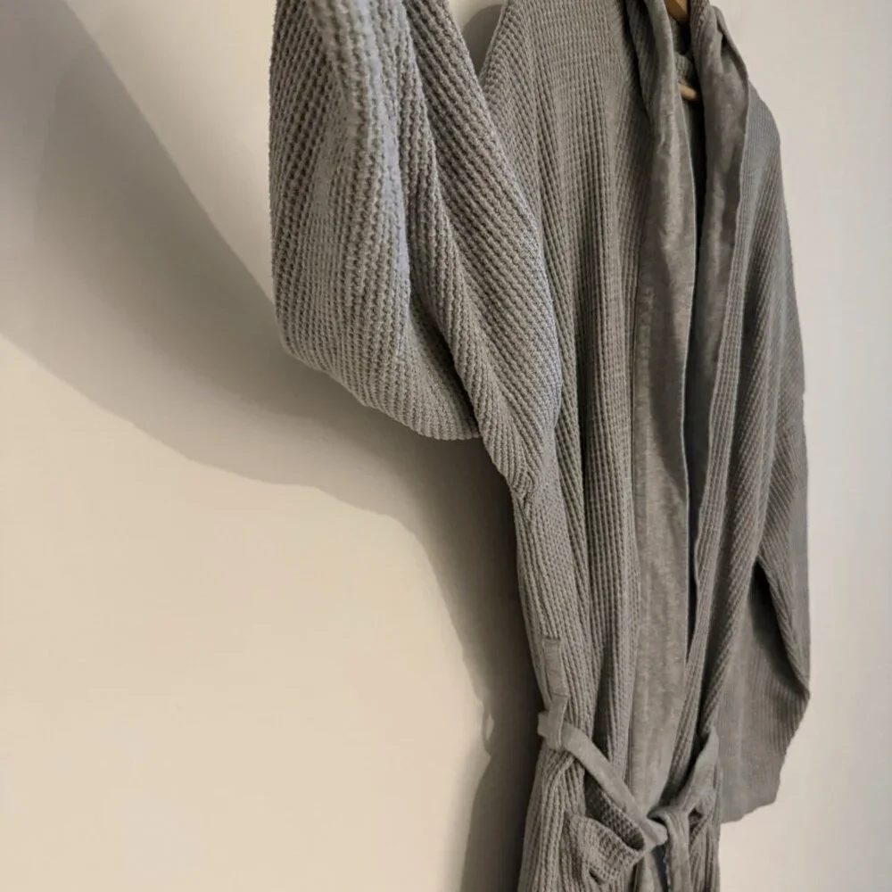 Polo Ralph Lauren Men's Hooded Thermal Robe Waffle Knit Beltes Pockets L XL Gray